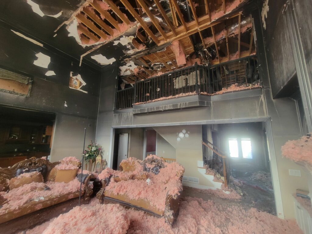 Interior fire damage in a high end home in Atlanta
